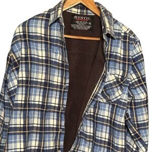 Rustic Outfitters Mens XL Blue Yellow Plaid Fleece Lined Flannel Shirt Jacket
